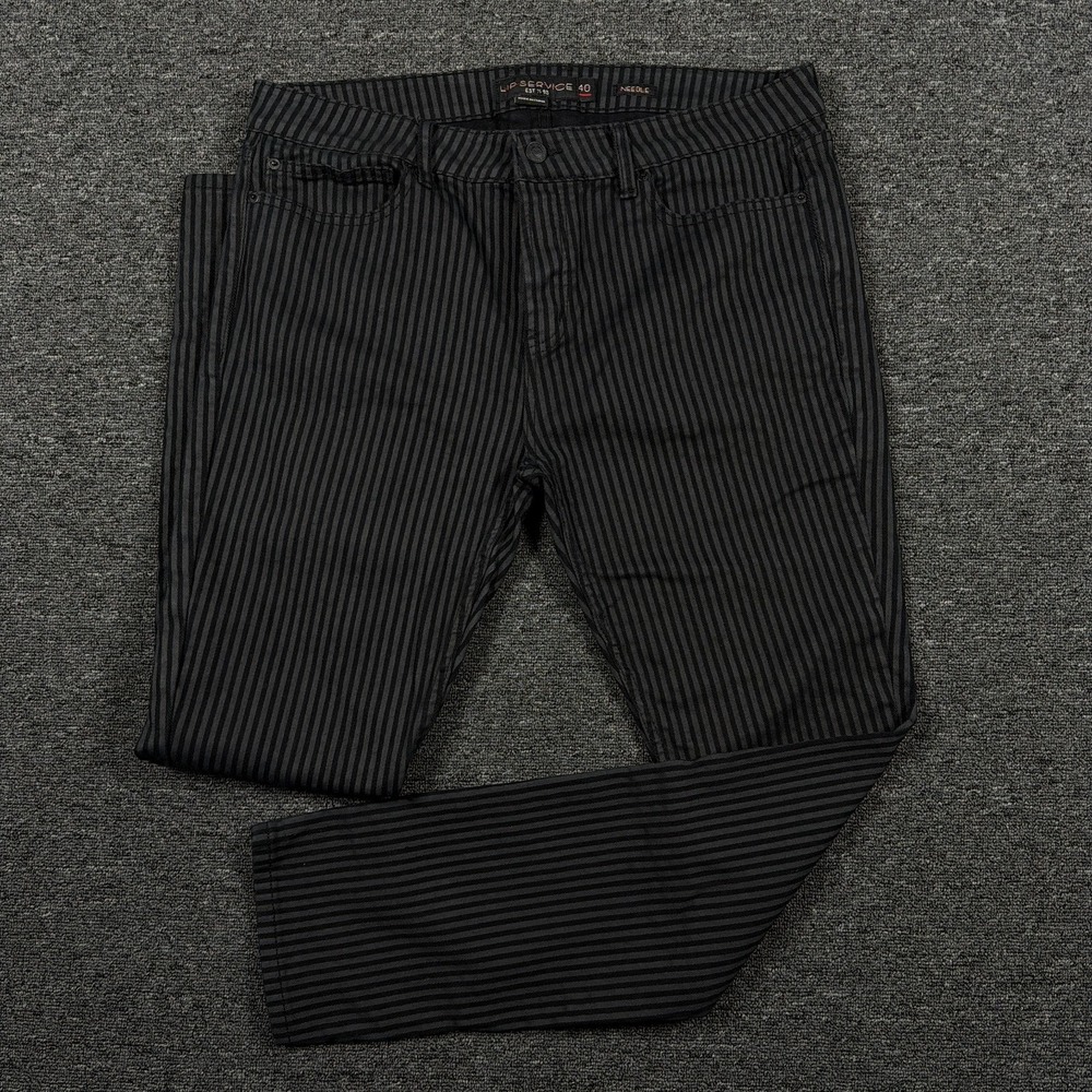 Lip Service Mens 40x32 Needle Black Gray Stripe Denim Pants Punk Rock Goth Jeans